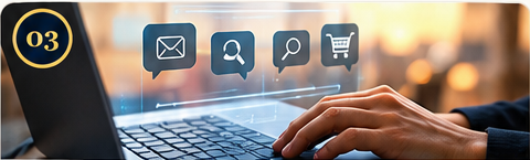 Online activity represented by a laptop and digital service icons