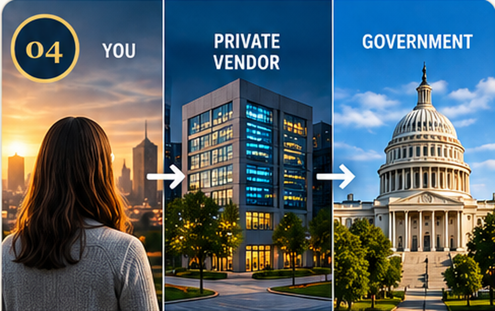 Person, private vendor, and government shown as a three-part accountability chain