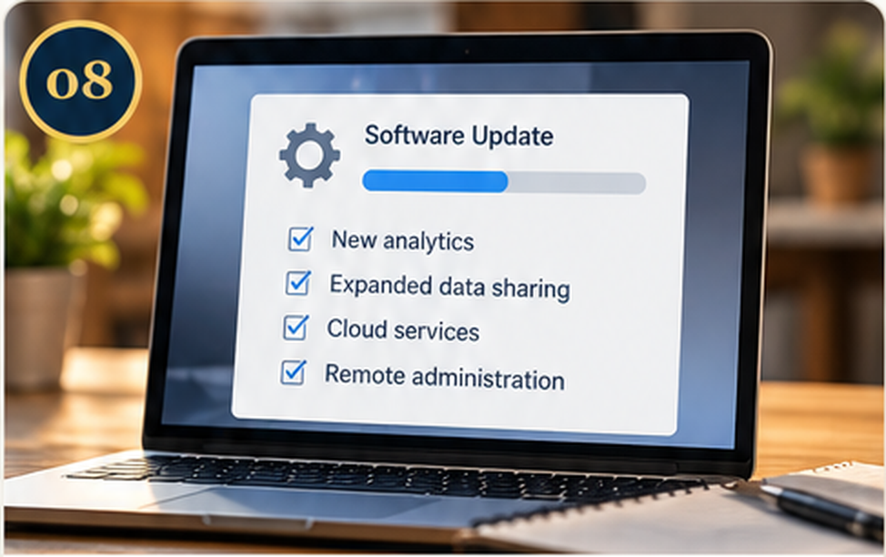 Laptop software update showing newly added system capabilities