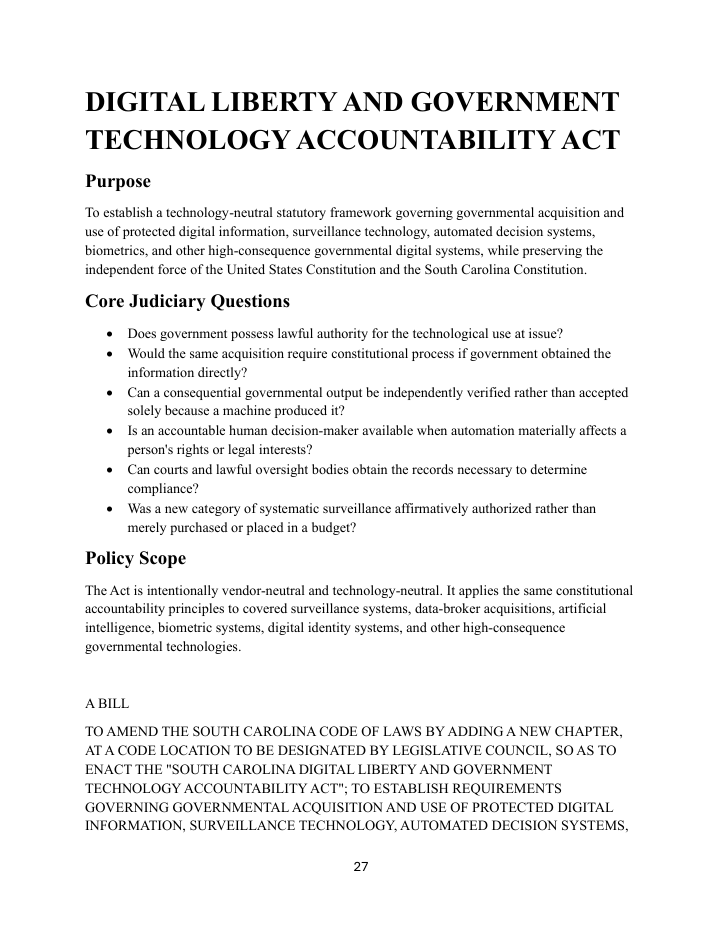 First page of Digital Liberty & Government Technology Accountability Act