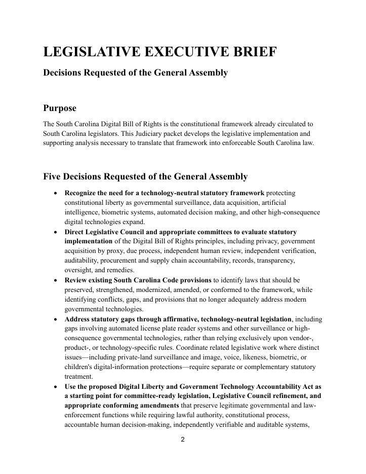 First page of Legislative Executive Brief