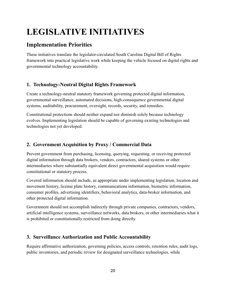 First page of Legislative Initiatives