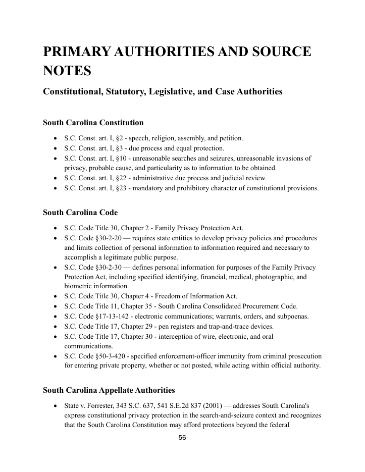 First page of Primary Authorities & Source Notes