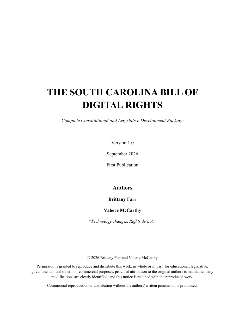 Cover of The South Carolina Bill of Digital Rights complete constitutional and legislative development package